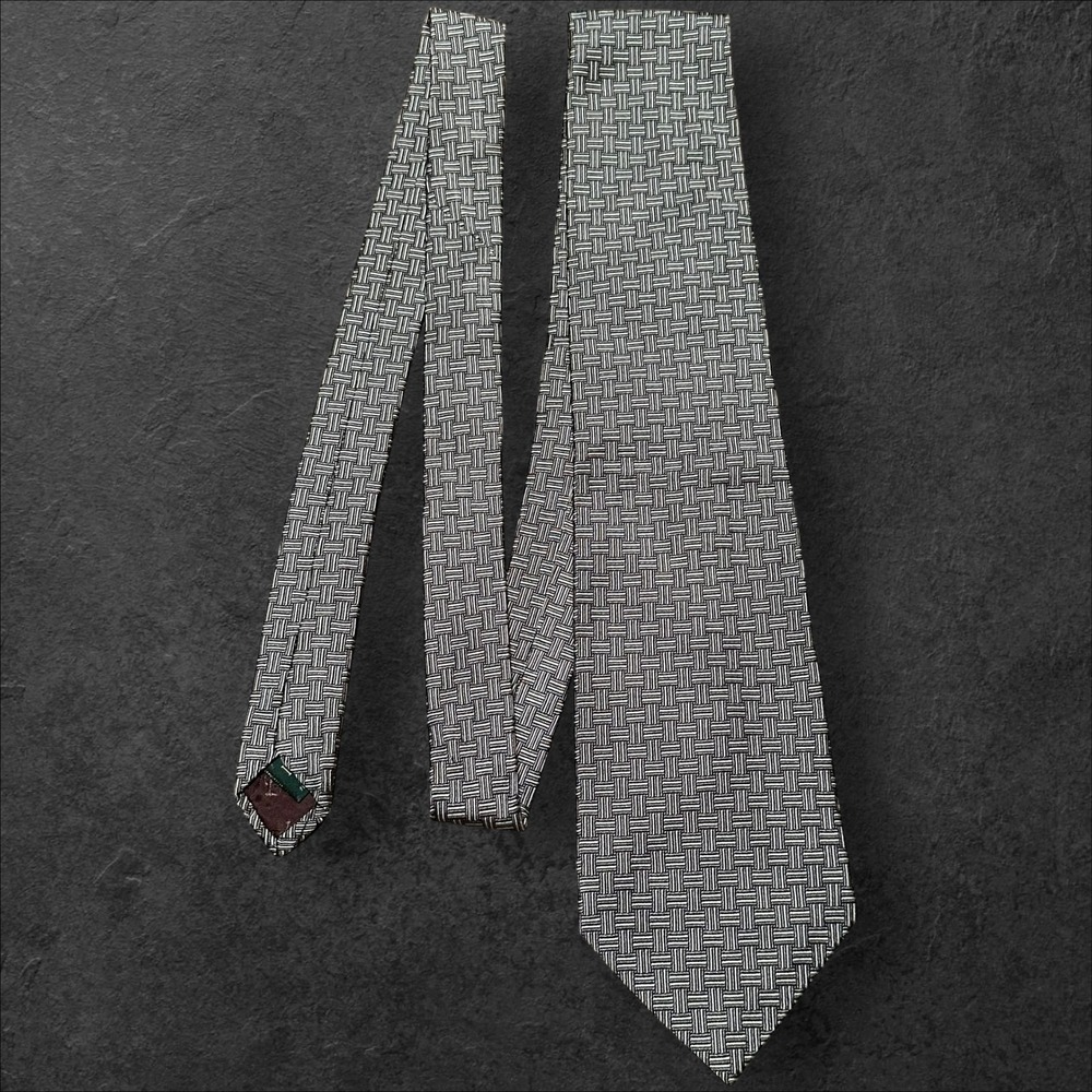 Lauren Ralph Lauren Silk Tie Gray Basketweave Pattern USA Made Green